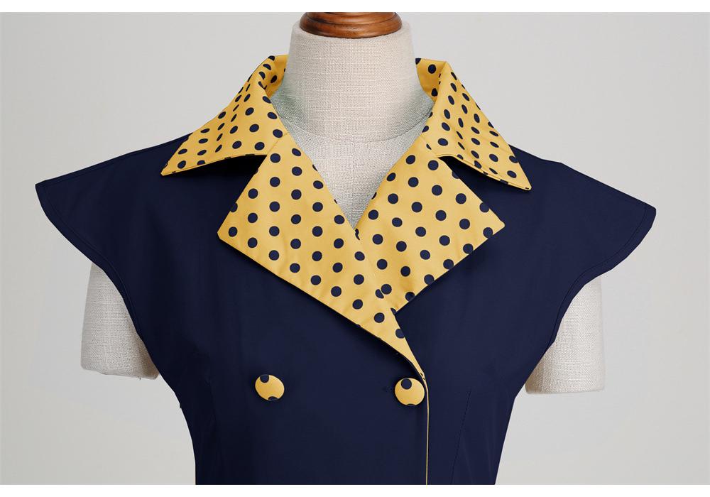 2023 Elegant Polka Dot Lapel Dress with Slimming Wide Hem and Belt
