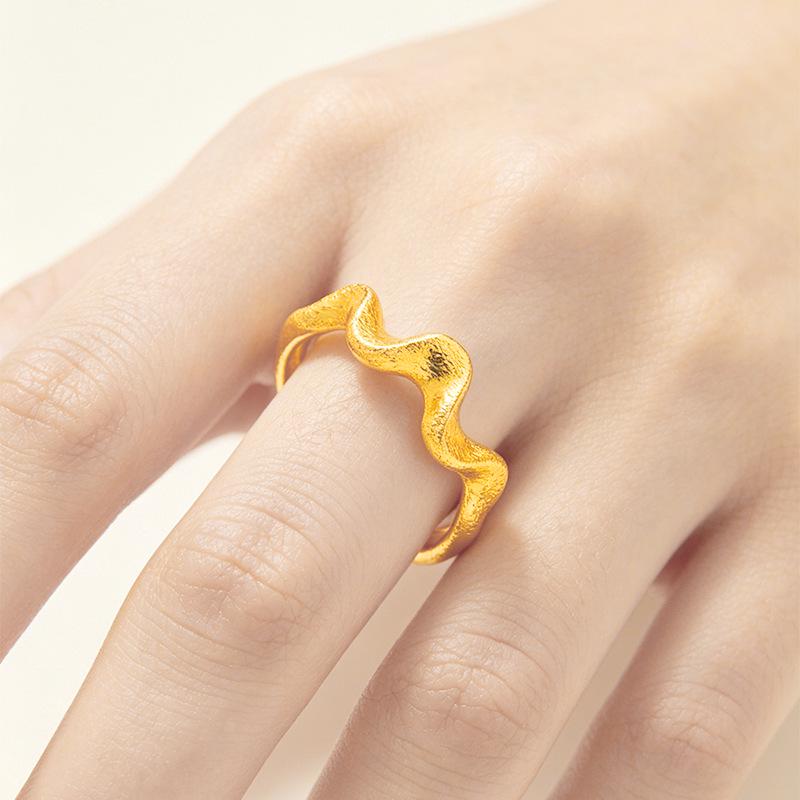New Wave Openwork Retro Sand Gold Ring for Women - Imitation Gold Jewelry