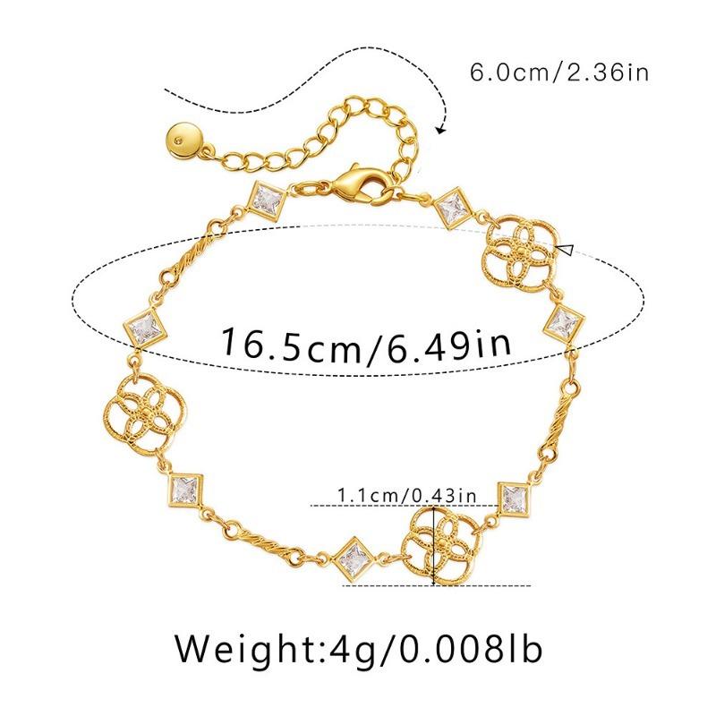 Women Fashion Gold Plated Geometric Hollow Flower Zircon Bracelet