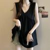 Summer Black Sleeveless Mid-Length Mesh Camisole Vest - Loose, Slimming Commuter Top