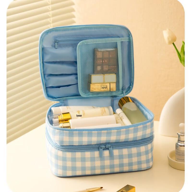 Weipelu Love Heart Plaid Portable Cosmetic Bag 28*14*21cm