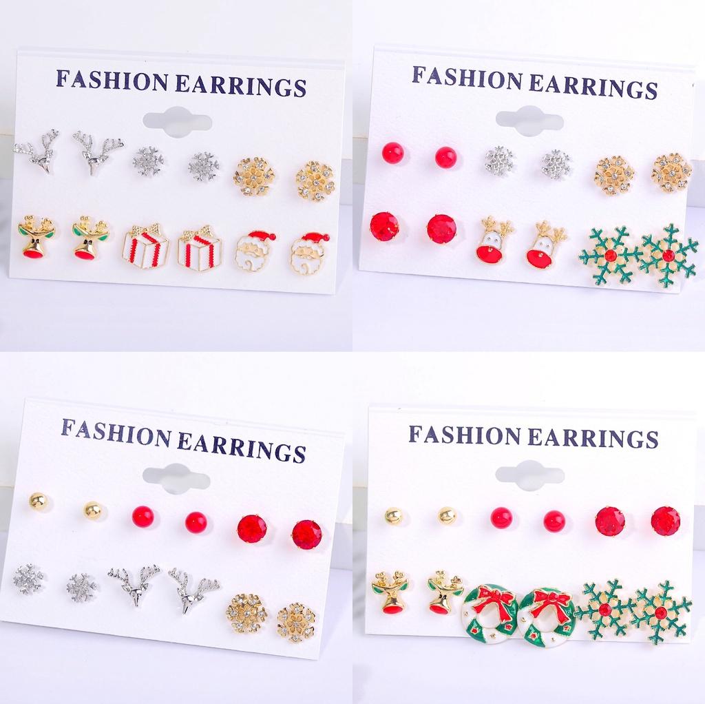 Europäisches und Amerikanisches Weihnachts-Ohrring-Set Funkelnde Diamant-Schneeflocke Glocke Feiertags-Ohr-Accessoires