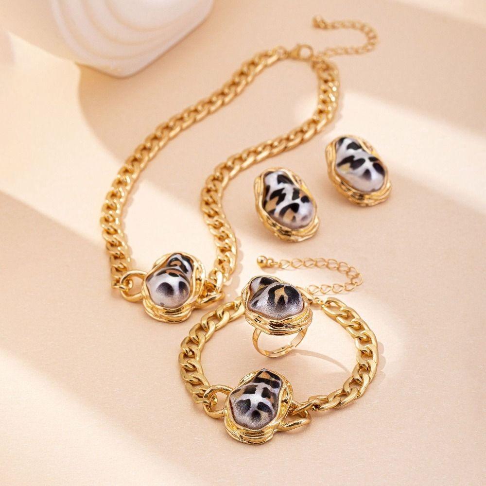 5Pcs Irregular Clavicle Chain Set Exaggerated Necklace Bracelet Ring Suit  Party
