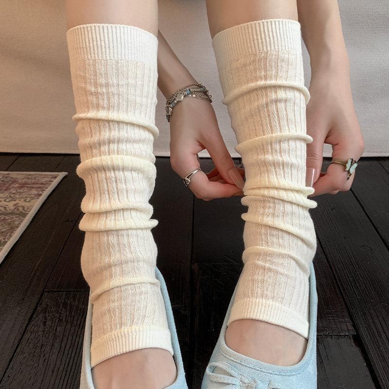 Thin Vertical Pattern Foot Stepping Calf Socks Women'S Summer Mesh Breathable Cold Stacking Socks Ballet Style Half Sole Leg Cover
