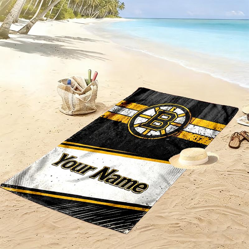 Name Custom Boston Bruins Logo Print Beach Towel, Large Soft Quick Dry Towel for Beach Camping Swimming