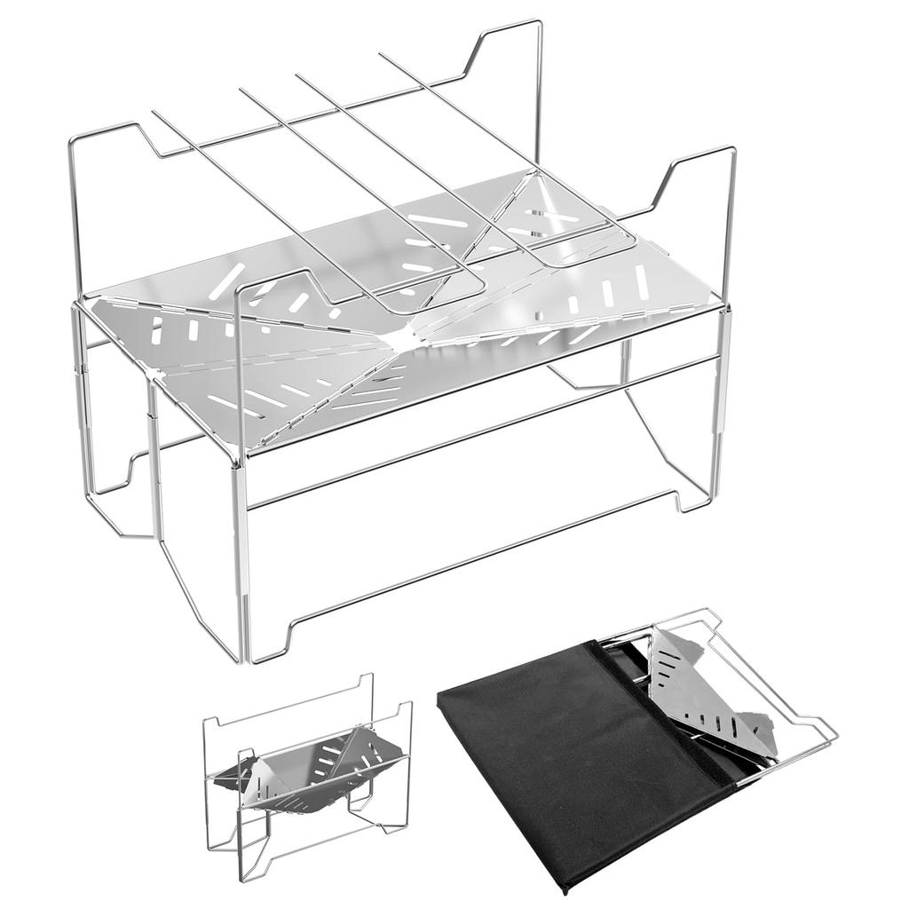 CHAKEYAKE Bonfire Stand Camping Stove Foldable BaTaRaN Bonfire Stand Lightweight A4 Size Compact Camping Bonfire Solo Family Beginner Stainless Steel