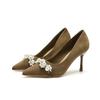 1-Pointed High Heels Women's Stiletto Pearl Single Shoes Temperament Celebrity Solid Color Super High Heel Suede