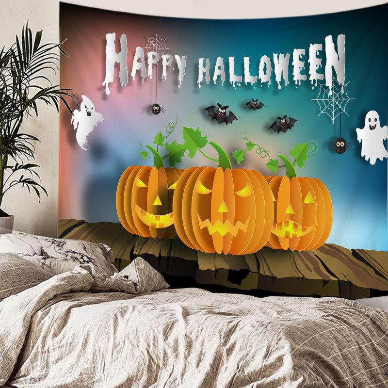 Home bedside room decoration Halloween tapestry, witch skull ghost print hanging cloth, background wall covering