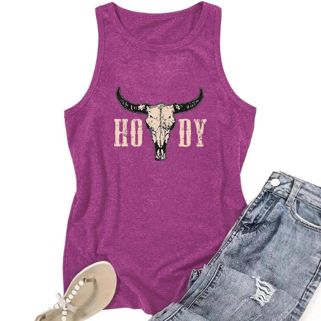 American Style Cow Pattern Women's Loose Tank Top