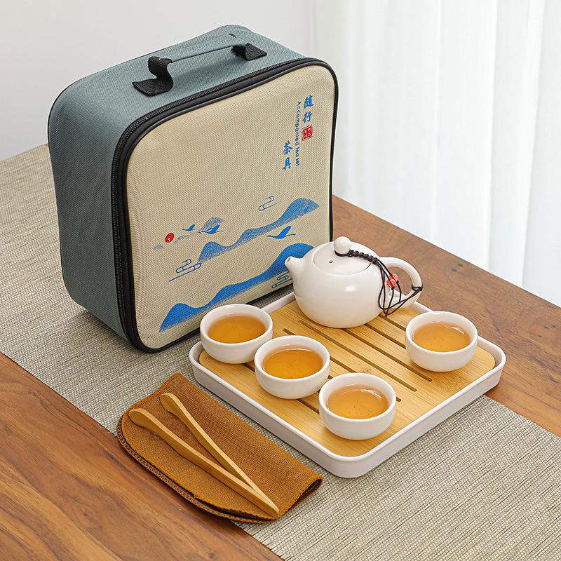 Travel Kung Fu tea set, simple Tianmu glaze brushed sand gold glaze drip pot, real estate business meeting souvenir