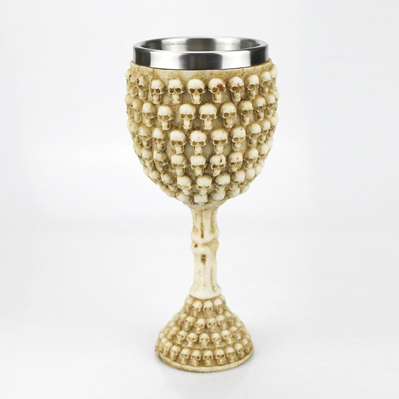 Gothic Goblet 3D Viking Stainless Steel Resin Skull Wine Goblet Dragon Claw Skeleton Spine Whiskey Cup Wine Glass for Halloween