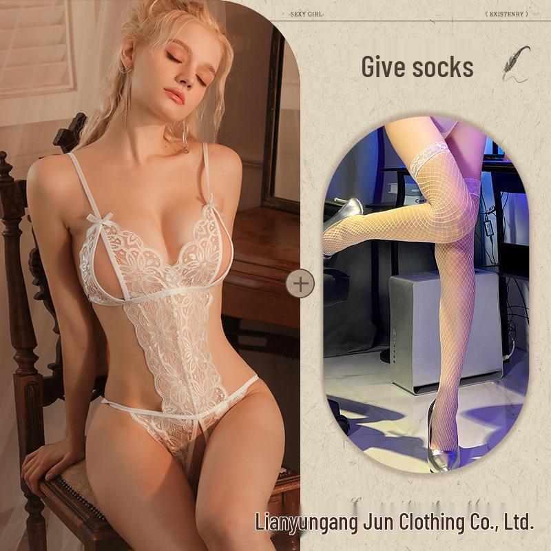 Spitzen-Dessous mit offenem Schritt: Sexy, durchsichtiger Nachthemd-Verführungsmantel