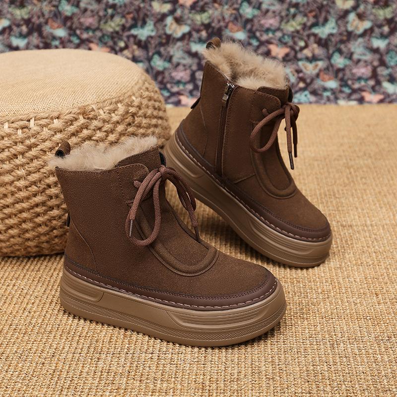 

Модные зимние ботинки на толстой подошве, женские, бархатные, теплые и удобные, хлопковые, кожаные, повседневные, нишевый дизайн, ботинки Martin 40 коричневый