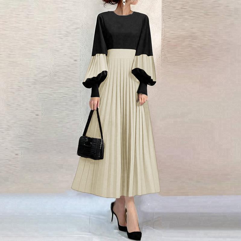 ZANZEA Women Casual Round Neck Puff Long Sleeve Loose Patchwork Dress