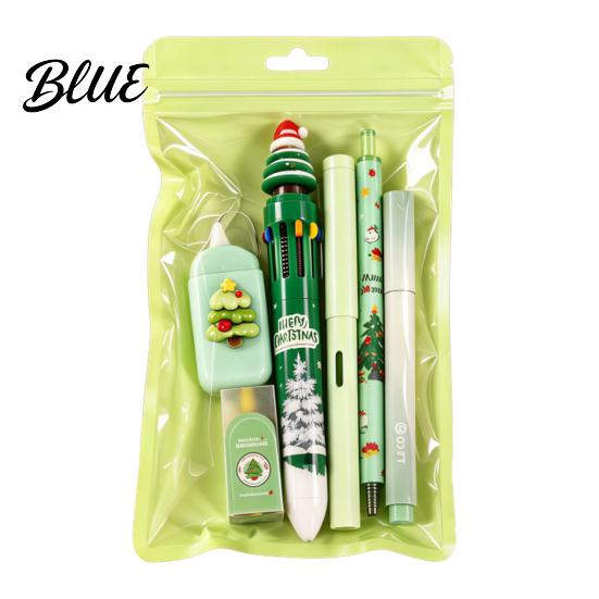 School Gift Sets for Winter Holidays 6PCS Christmas Stationery Set Students Cute Patterns Print Festive Theme Pens Homework Practical Supplies,
