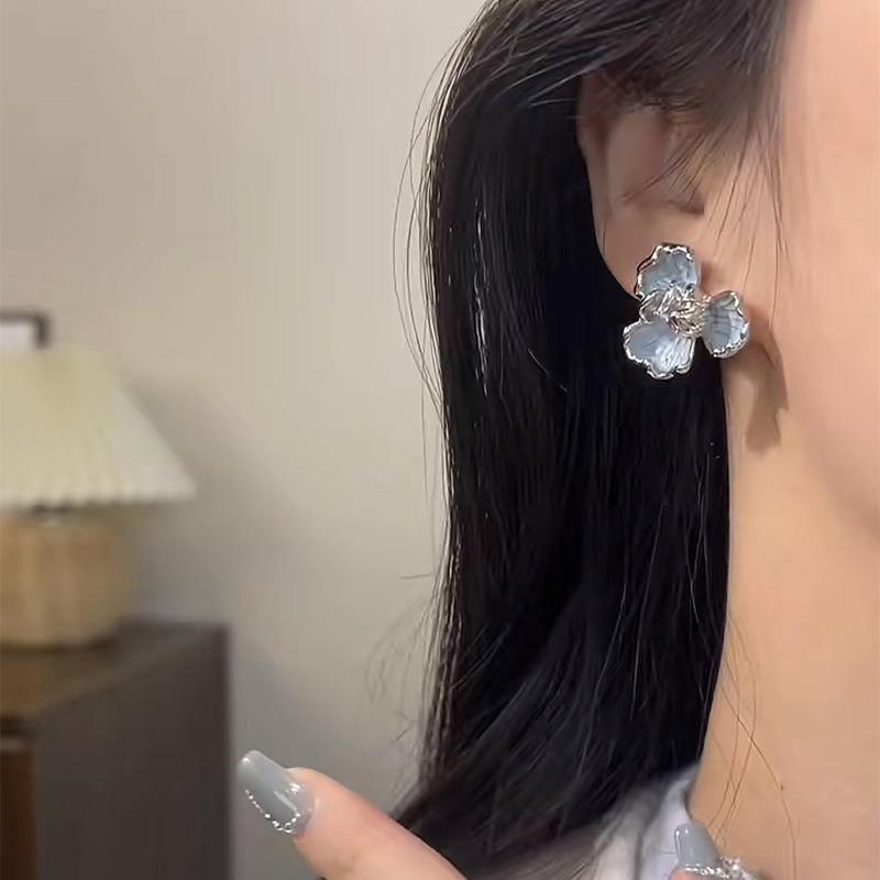 Luxury Dripping Oil Flower Earrings Korean Rhinestone Crystal Stud Earrings For Girls Women Trendy Jewelry Party Accessories