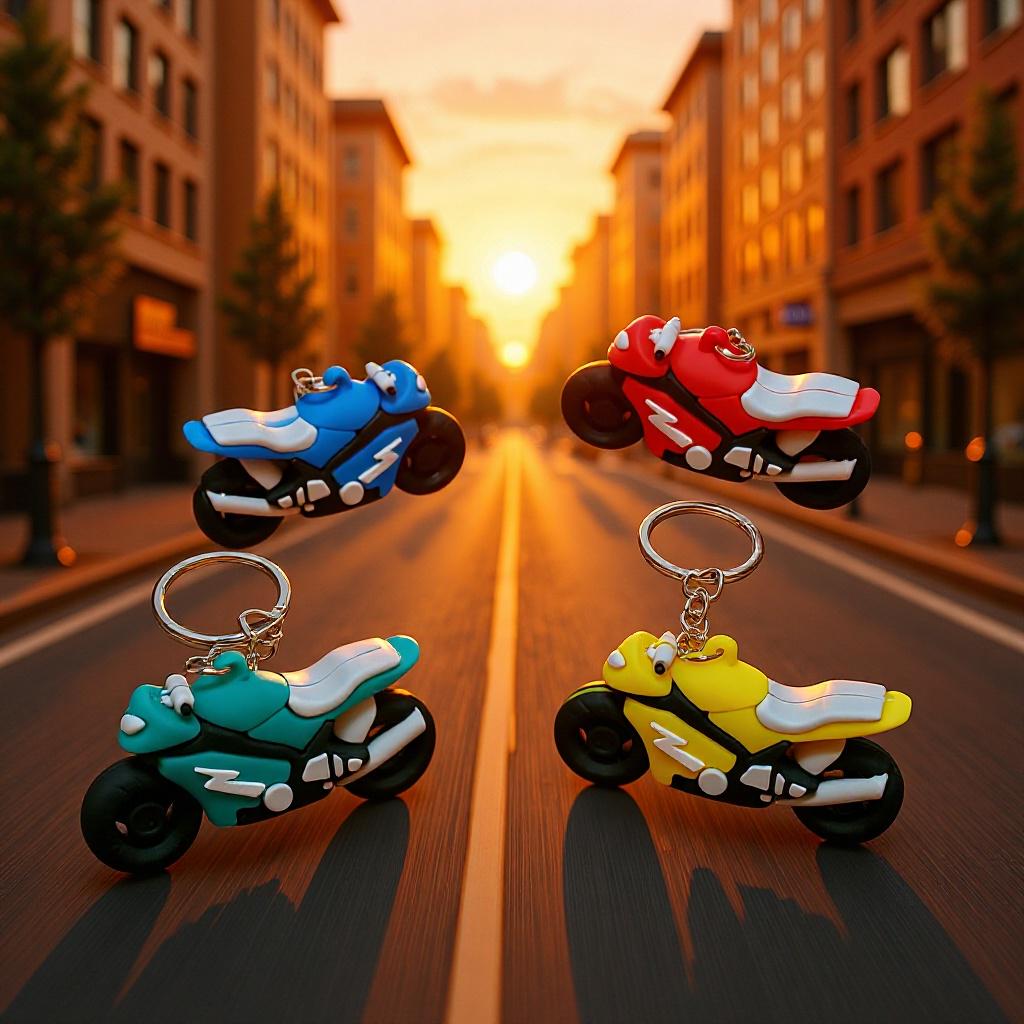 Soft Rubber Motorcycle Keychain: Cartoon Racing Pendant