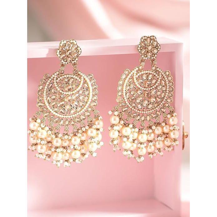 Chandelier Earrings Kundan Pearl Traditional Jewellery Wedding Festive Gift for Women & Girls