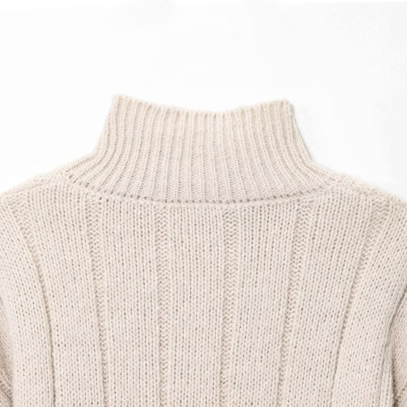 Kaslead New Women clothes Western Style Zip-up Advanced Stand Collar Twist Knit cardigan