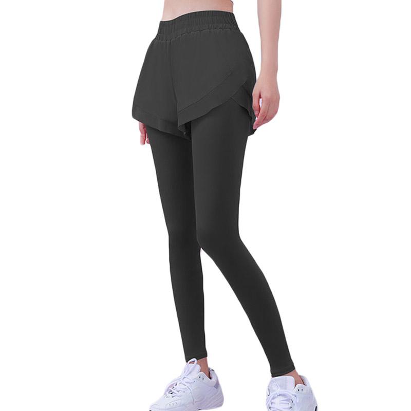 Leggings de yoga falși cu talie înaltă pentru femei, 2 bucăți, pentru fitness, subțire, pentru ridicarea fundului, pantaloni de yoga pentru sport, elastic, îmbrăcăminte strânsă