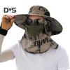 Men Fisherman Hat with Front Cover Large Brim Hollow Mesh Camouflage Print Anti-UV Sunlight Protection Quick Dry Great Breathability Outdoor Fishing