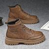 Men's Motorcycle Boots Fashion High-top Casual Boot British Style Leather Short Boots for Men Lace-Up Platform Boot