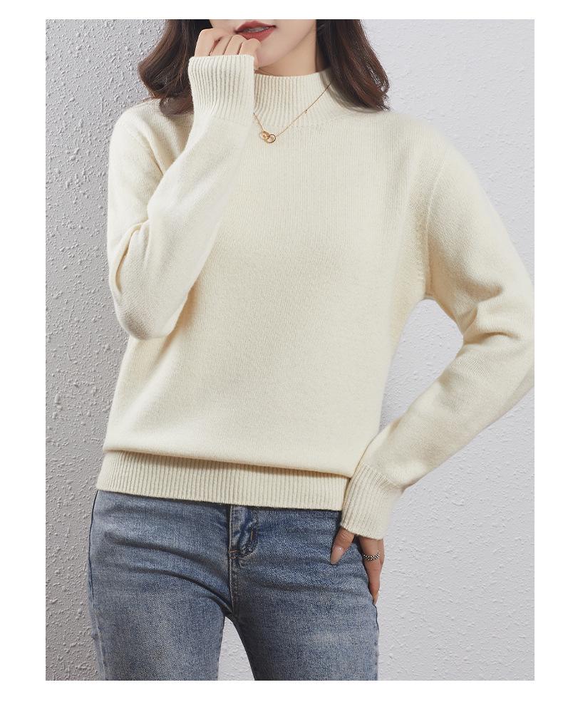Women's Light Luxury Wool Pullover – Half-High Collar, Thick Knit, Loose Fit, 100% Wool, Perfect for Autumn/Winter.