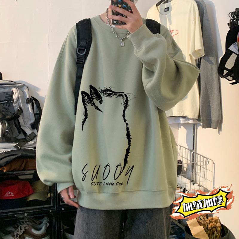 2025 Men s Round Neck Long Sleeve Velvet Pullover Sweatshirt for Spring, Autumn, Winter XL