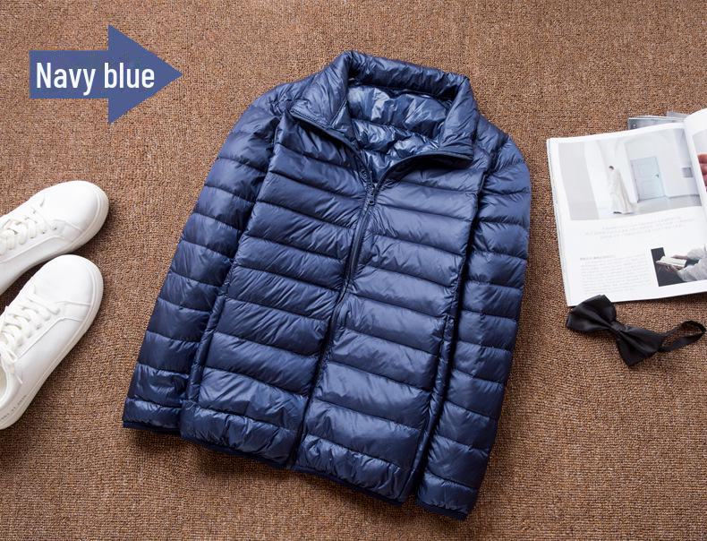 Men's Oversized Hooded Down Jacket - Short, Thin, Stand-up Collar, Large Size