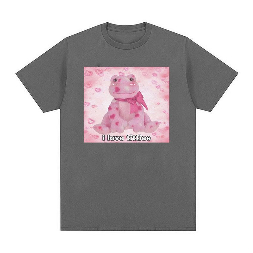 

Футболка с забавным рисунком «I Love Titties Frog» для мужчин и женщин, милая одежда с круглым вырезом, футболки, топы, повседневная футболка большого размера из 100% хлопка