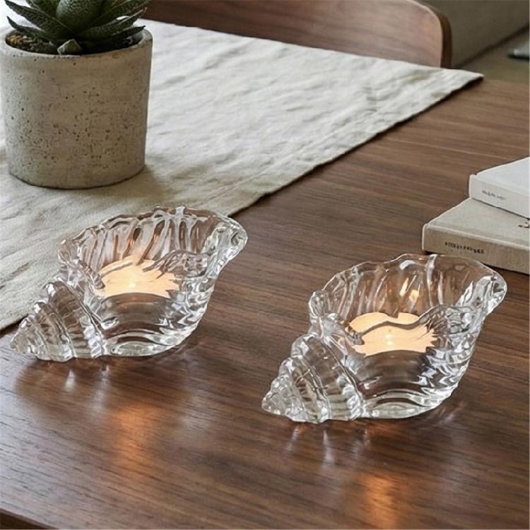 Glass Shell Vase Clear Conch Tealight Holders Votive Candle Cup for Weddings Aromatherapies Floral Arrangements Bowl