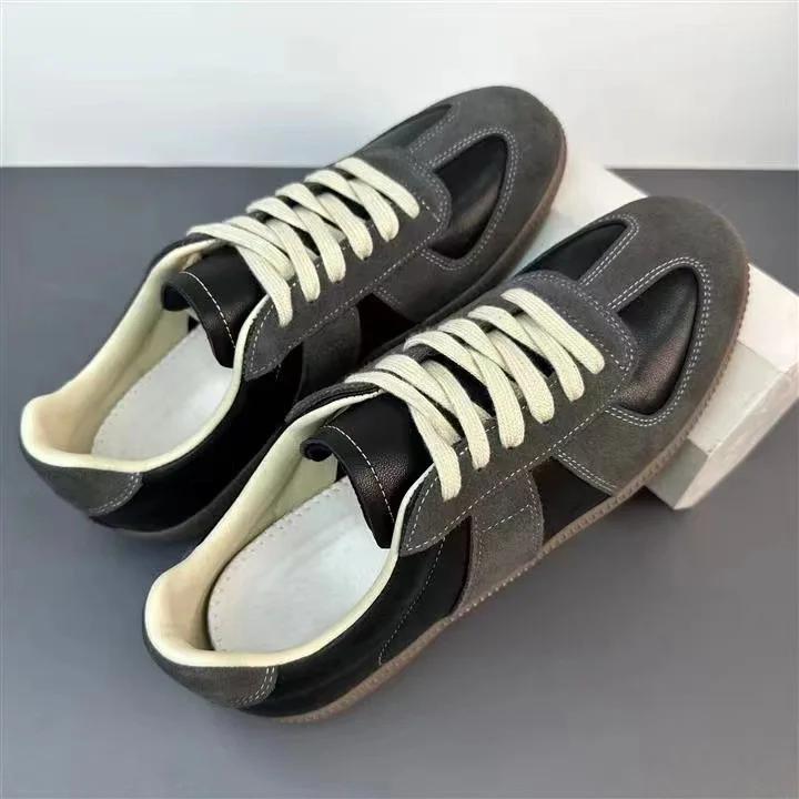 New Men Genuine Leather Casual Shoes Designer Striped Flat Skate Shoes Street Lace-up Loafers