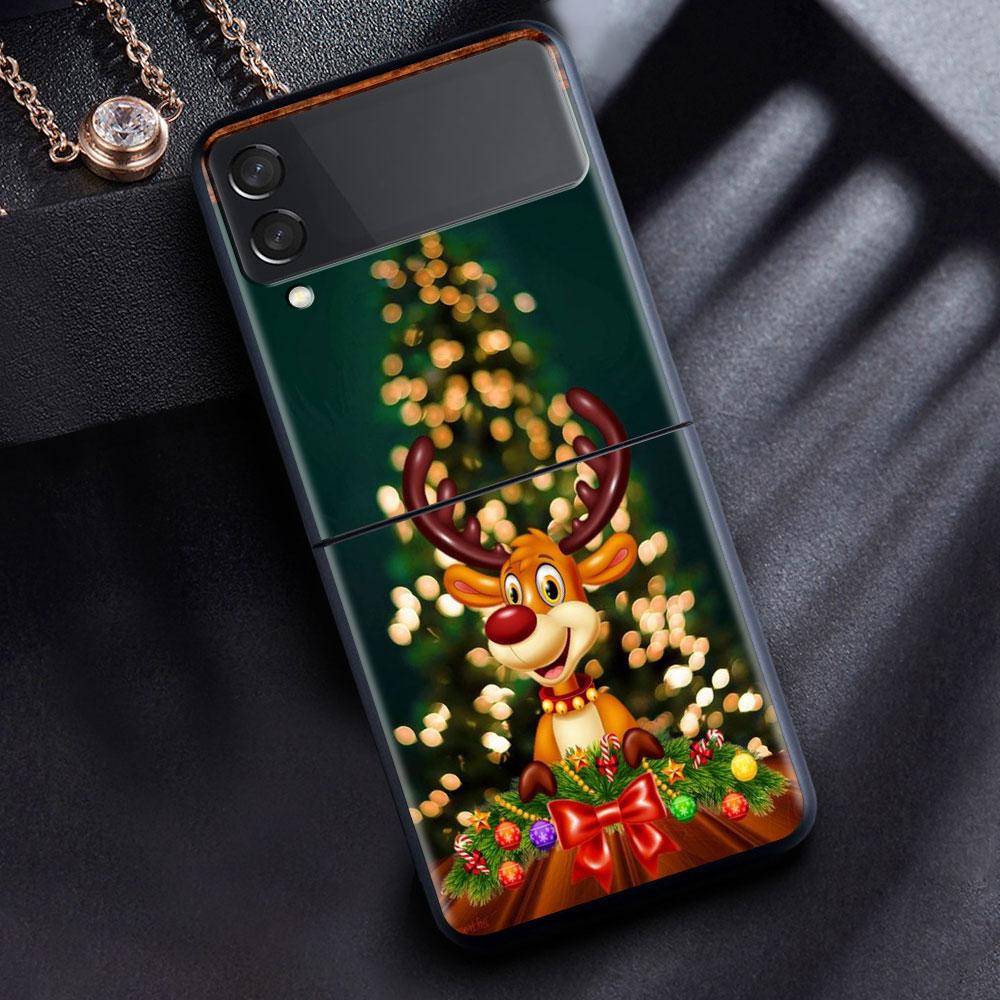 Hülle für Samsung Galaxy Z Flip 3 4 5G Schwarz Hart PC Telefongehäuse Z flip4 Luxus Segmentierte Abdeckung Weihnachten Cartoon