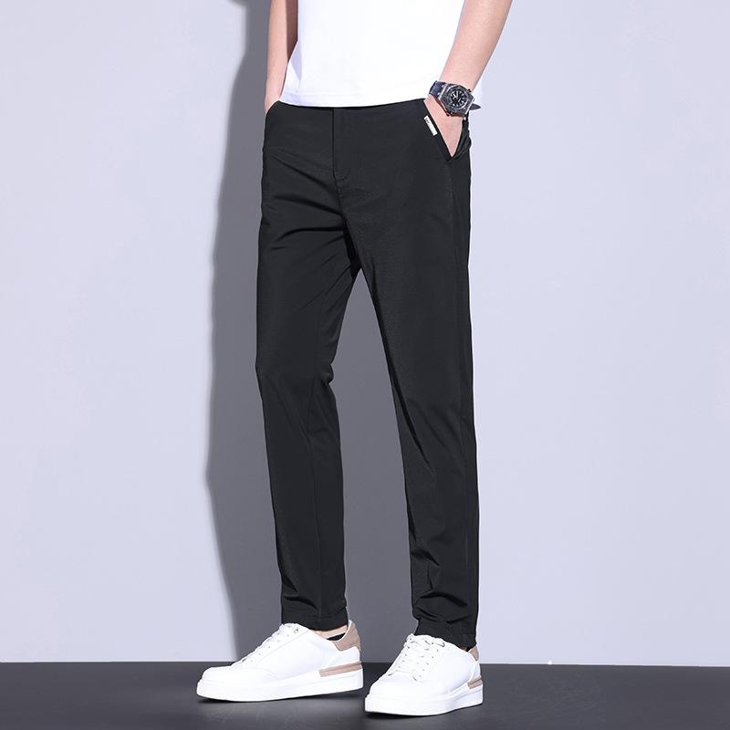 Summer Ice Silk Thin Men's Casual Pants High Elastic Breathable Slim Straight Ice Silk Pants Men