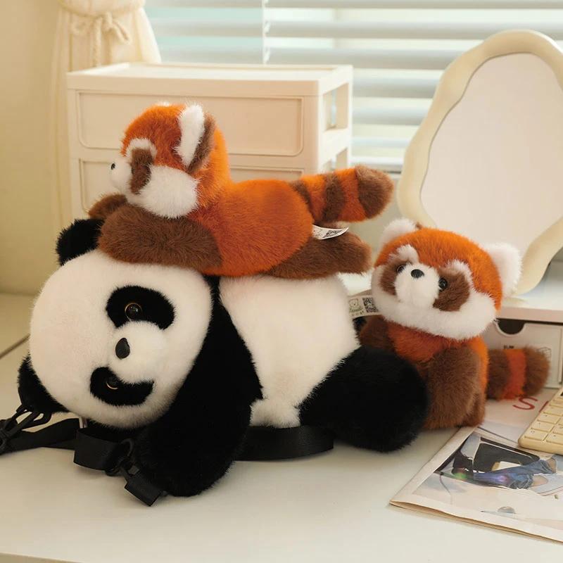 MyRytanda Panda Backpacks Cute Cartoon Animals Shoulder Bags Stuffed Red Panda Phone Bags Children School Bags Birthday Gifts