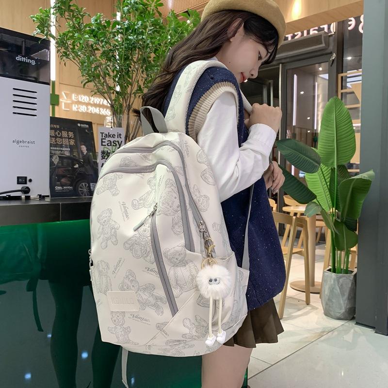 Schoolbag Printed Bear School Bag Girls High Value Simple Wind Light College Student Class Bag Travel Commuter Backpack