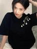 Women's Plus Size Retro Black Cotton Short Sleeve T-shirt with Trendy Loose Fit