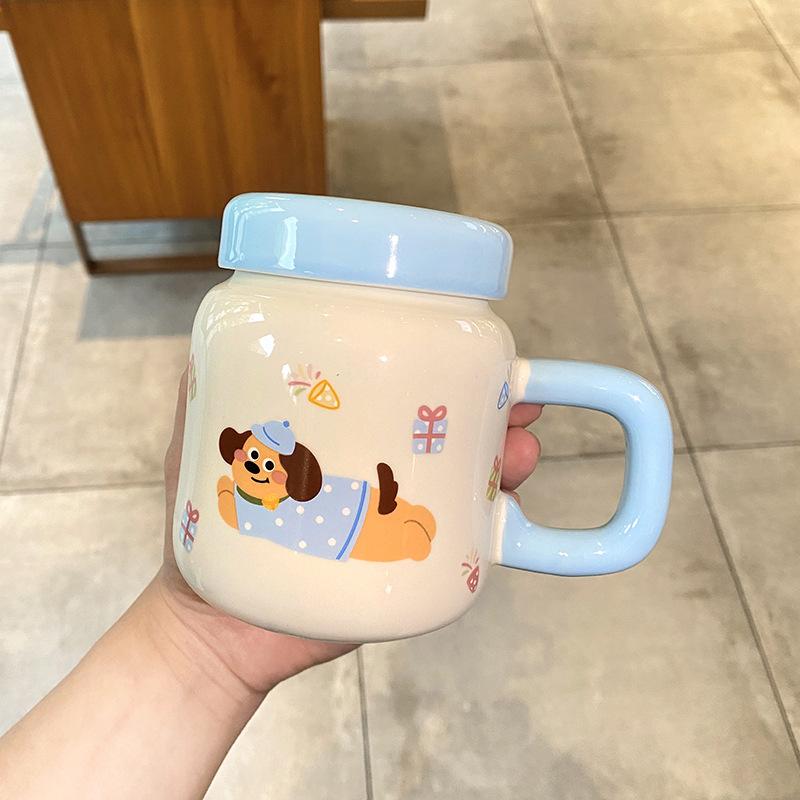 Cartoon Tier Keramiktasse Niedliche Wassertasse mit Deckel Becher Kreative Wasserflasche Tasse Milchtasse Mädchen Geschenk