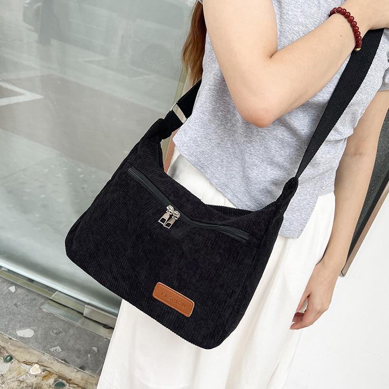 Oblique span bag corduroy handbag tote bag new solid color popular striped shoulder bag women's bag tide