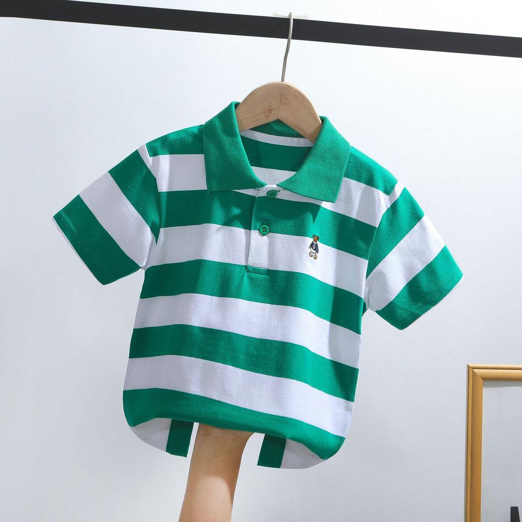 Kids' Korean Striped Cotton Polo Shirt: Short-Sleeved T-Shirt for Boys, Sizes 0-16, Summer Children's Clothing