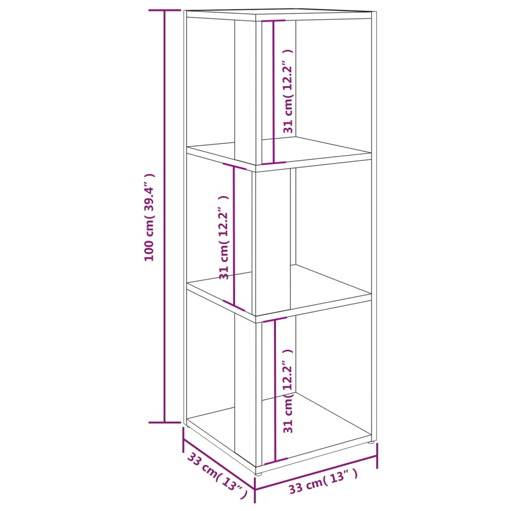 Corner Shelf White 33 X 33 X 100 Cm Particleboard