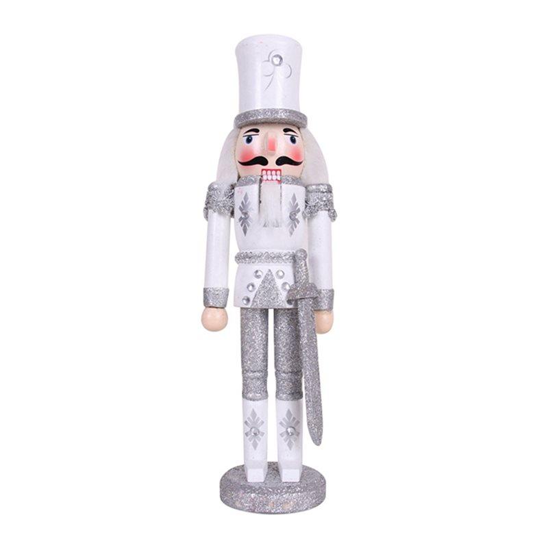 2Pcs 30CM Christmas Decorations Nutcracker Puppet Creative Wooden Handicraft Christmas Desktop Decorations Silver