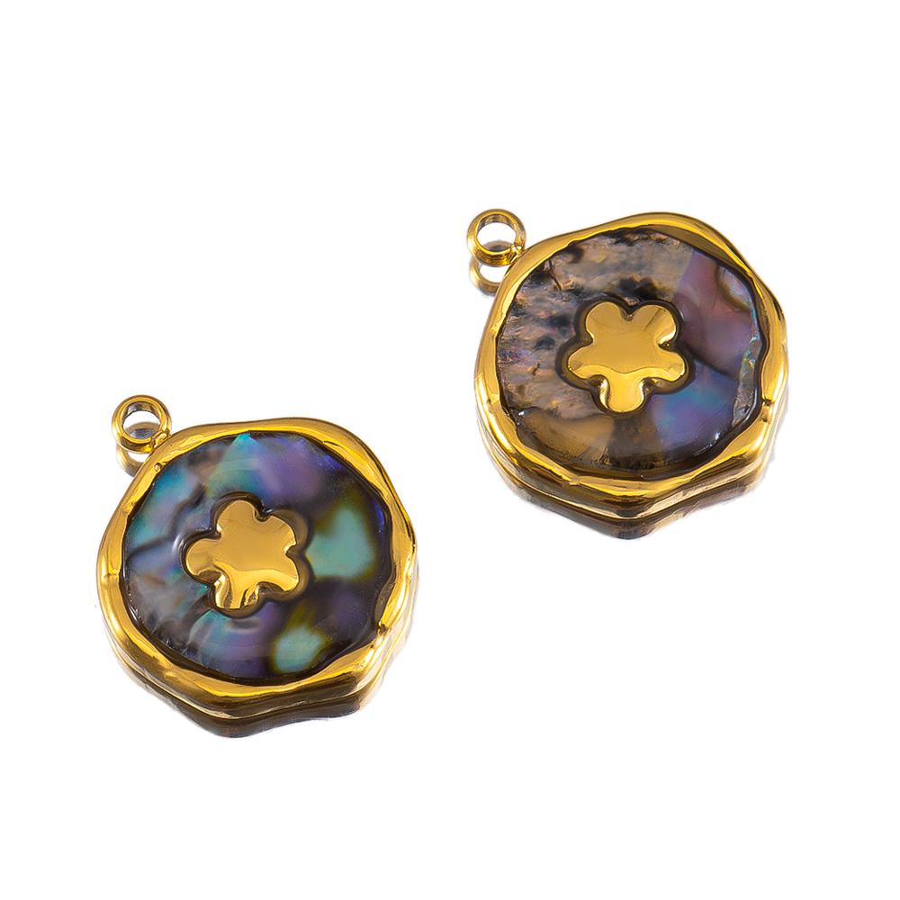 2pcs Stainless Steel Gold Plated Enamel Flower Rose Heart Moon Bracelet Charm for DIY Necklace Earring Component Jewelry Making