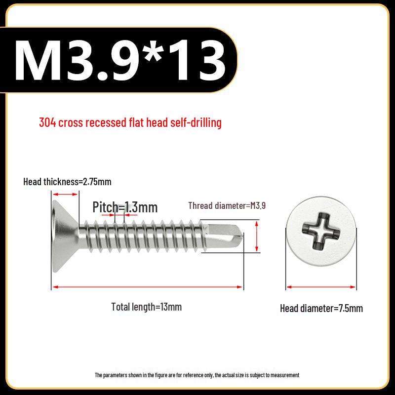 304 Stainless Steel Phillips Countersunk Head Self-Tapping Drill Tail Screw M3.9 M4.2