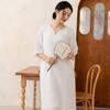 Donne Ricamo Floreale Abiti Vintage Scollo a V Manica Corta Vestaglie Colore Solido Estate Abiti Stile Cinese