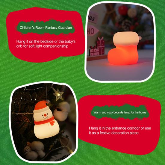 Christmas Night Light Bedside Touch Lamp with Color Changing Rechargeable Silicone Nightlight for Kids' Bedroom