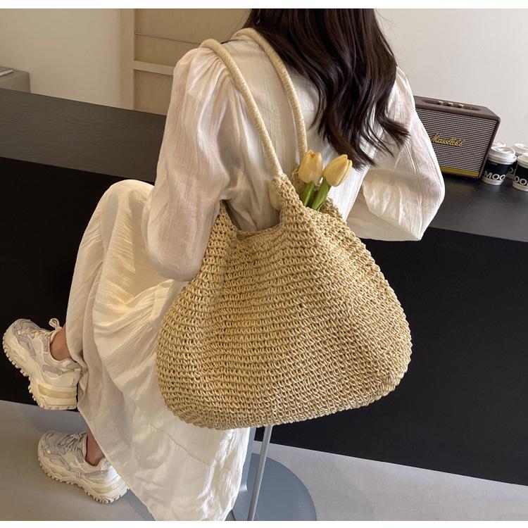 Large Capacity Straw Bag Women's Summer New Shoulder Tote Bag Seaside Vacation Beach Bag Woven Straw Tote Bag for Women