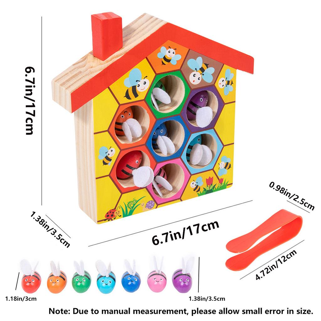 Ahşap Arı Evi, Arıyı Kovanına Kelepçeleme Eşleştirme Oyunu, Montessori Renk Eşleştirme Yapbozu, İnce Motor Beceri Oyuncak, Erken Eğitim Hediyesi