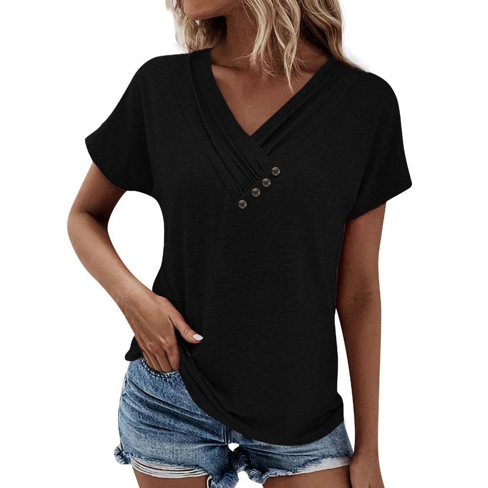 Camicette e camicie con scollo a V a maniche corte con stampa tinta unita primavera estate casual alla moda da donna