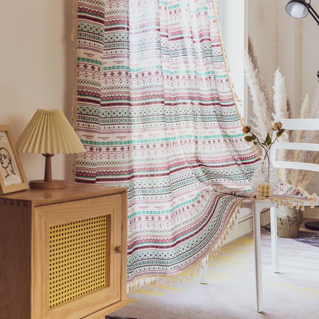 Curtains Finished, Bohemian Bedroom Small Window Decoration Semi-Blackout Kitchen Curtain Covering Small Window